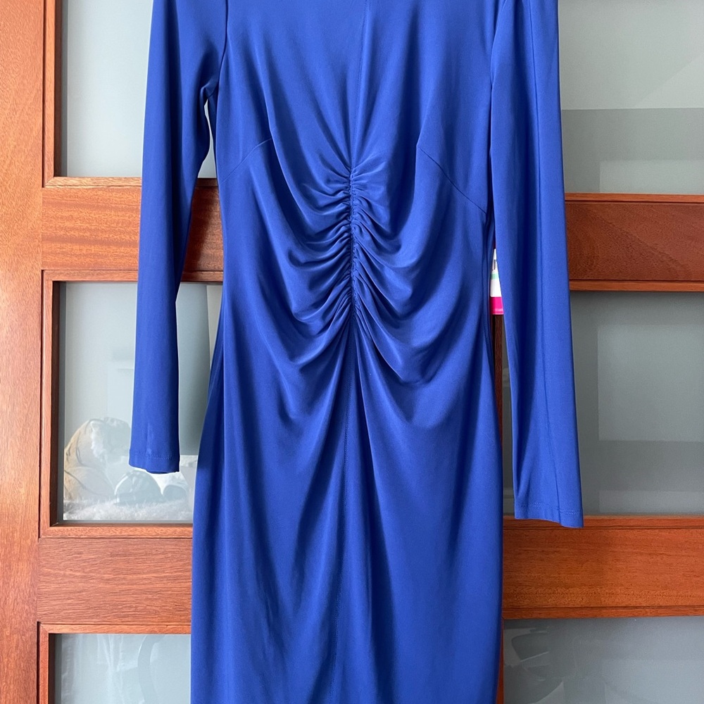 Vince Camuto Royal Blue Ruched Long Sleeve Dress